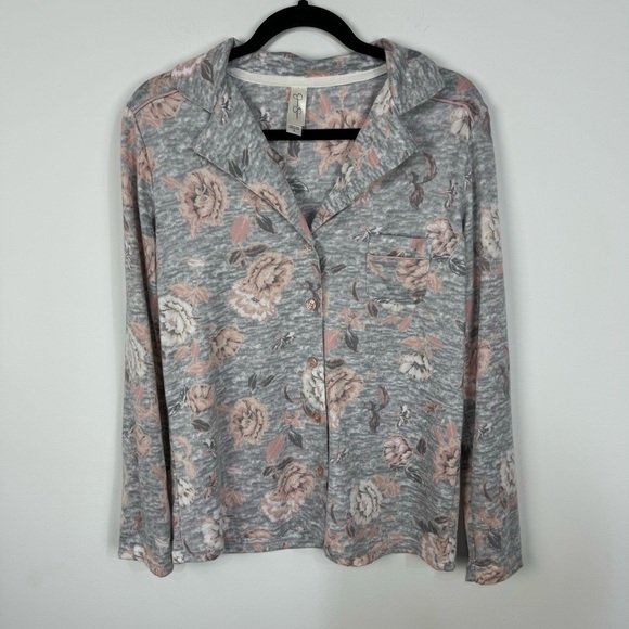 Jessica Simpson Rose Floral Button Down Soft Pj Pajama Top Comfy - Picture 1 of 5